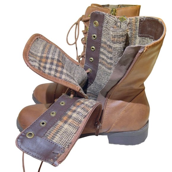 UNR8ED Women's Brown Leather Lace Up Double Zip Boots Cloth Lined -Size‎ 9M - Picture 7 of 11